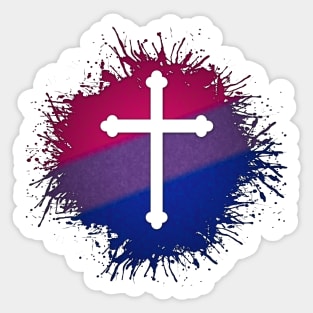 Paint Splatter Bisexual Pride Christian Cross Symbol Sticker